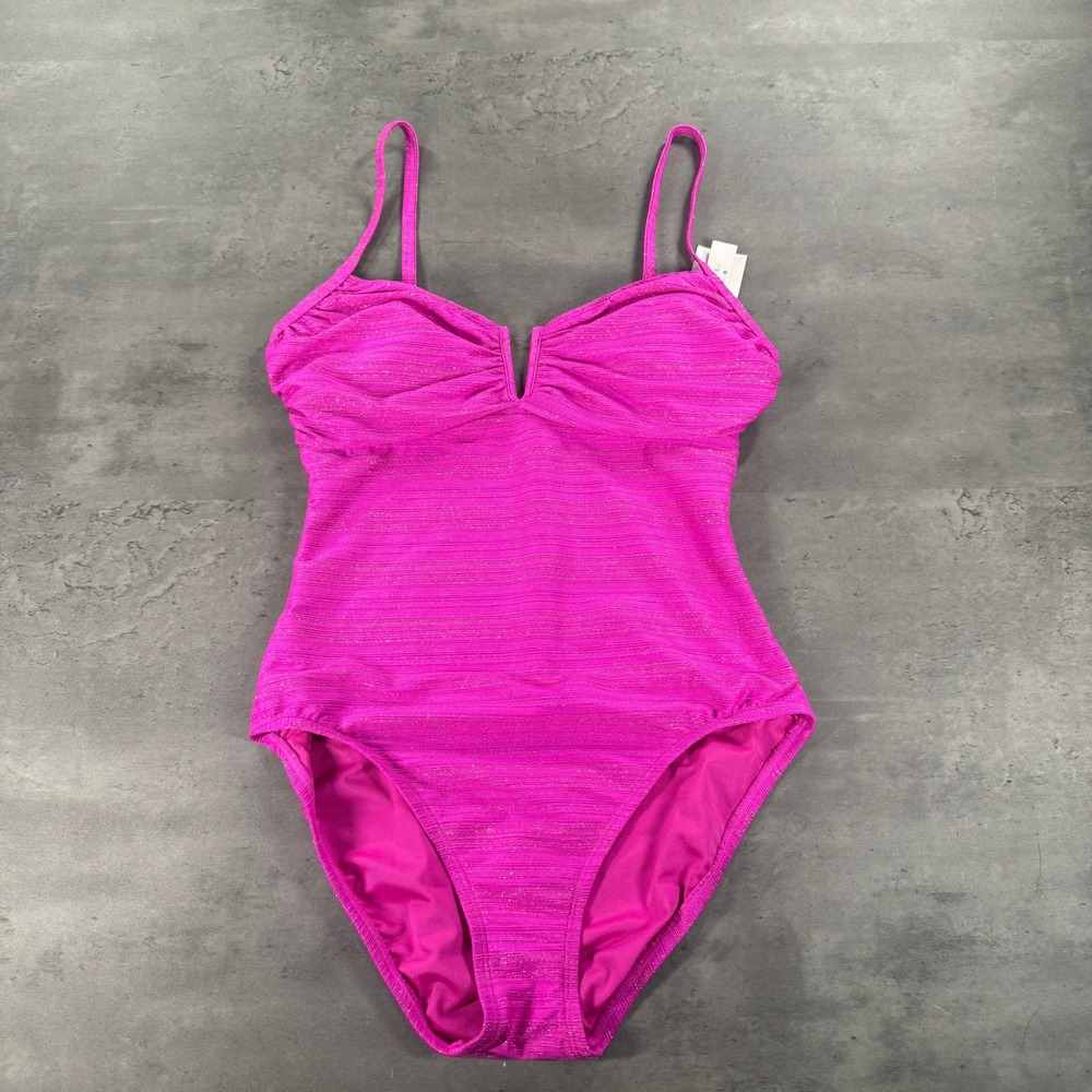 Bleu Rod Beattie One Piece Swimsuit Womens 6 V Wire Dahlia Pink Metallic $125
